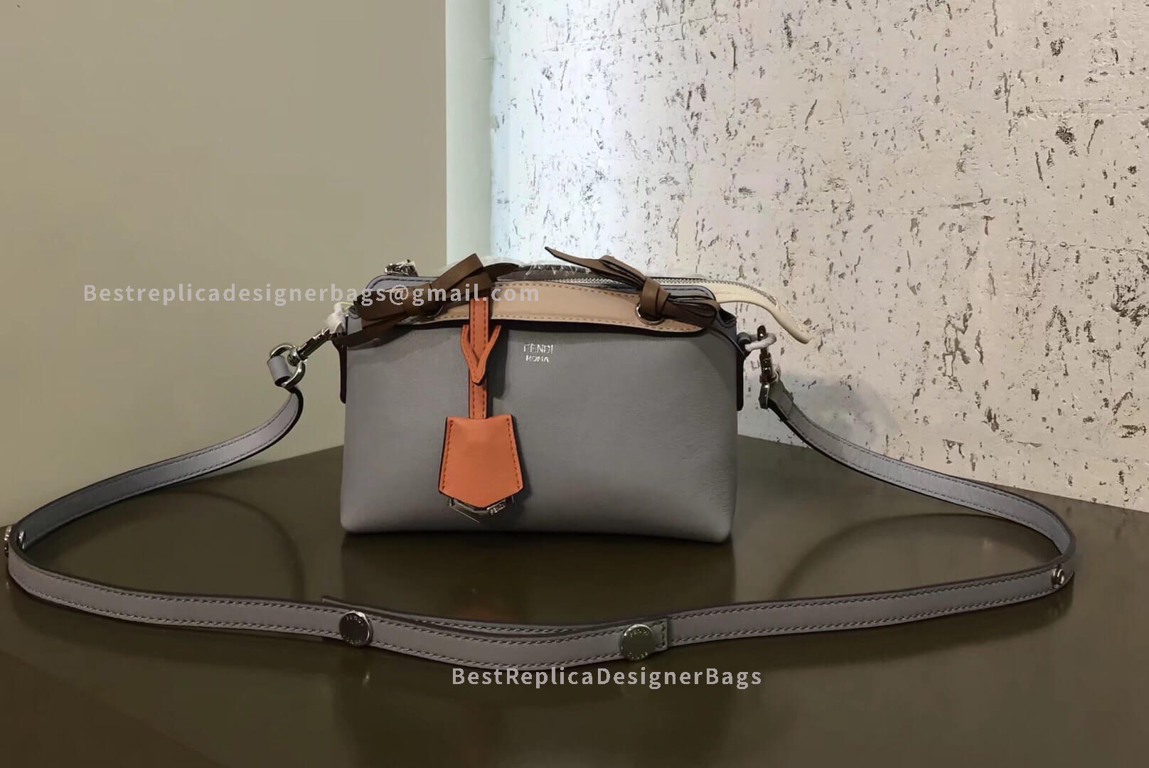 Fendi By The Way Mini Grey Leather Small Boston Bag 179